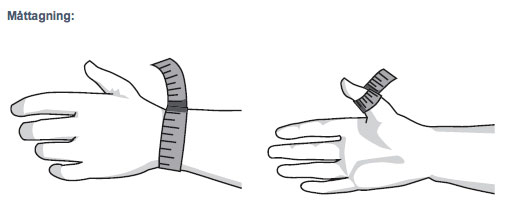 Mät omkrets av handled och tumme för storlek på RhizoLoc tumleds ortos